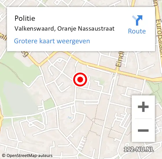 Locatie op kaart van de 112 melding: Politie Valkenswaard, Oranje Nassaustraat op 13 september 2020 13:25