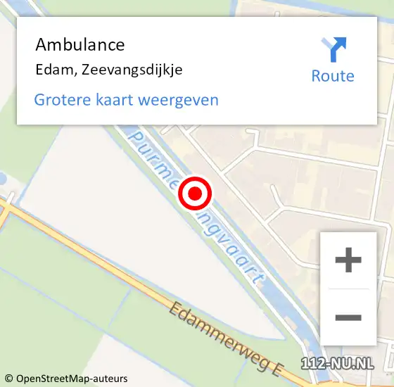 Locatie op kaart van de 112 melding: Ambulance Edam, Zeevangsdijkje op 13 september 2020 13:52