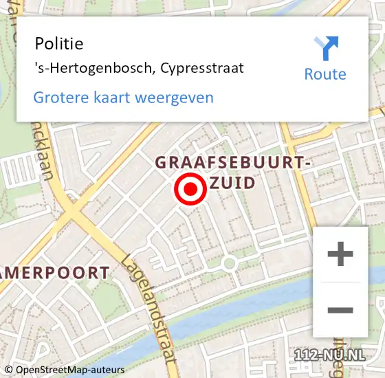 Locatie op kaart van de 112 melding: Politie 's-Hertogenbosch, Cypresstraat op 13 september 2020 16:01
