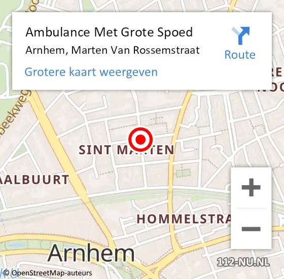 Locatie op kaart van de 112 melding: Ambulance Met Grote Spoed Naar Arnhem, Marten Van Rossemstraat op 14 september 2020 08:32