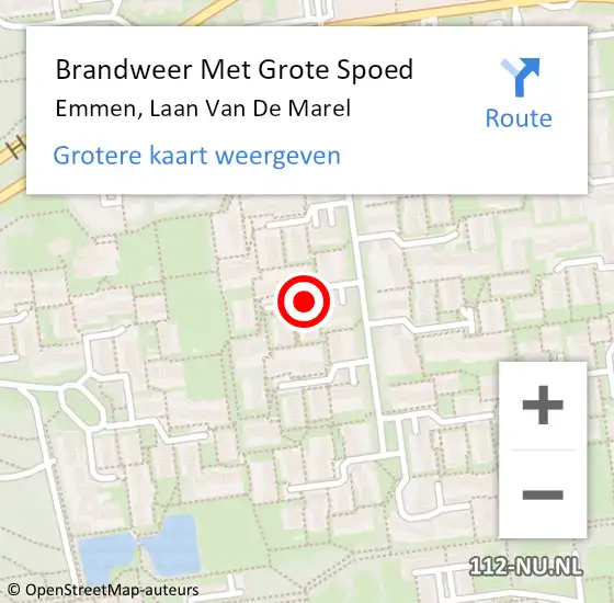 Locatie op kaart van de 112 melding: Brandweer Met Grote Spoed Naar Emmen, Laan Van De Marel op 14 september 2020 09:35