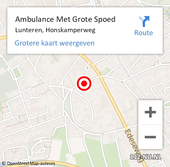 Locatie op kaart van de 112 melding: Ambulance Met Grote Spoed Naar Lunteren, Honskamperweg op 14 september 2020 15:53