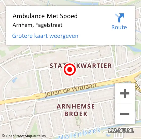 Locatie op kaart van de 112 melding: Ambulance Met Spoed Naar Arnhem, Fagelstraat op 14 september 2020 16:41