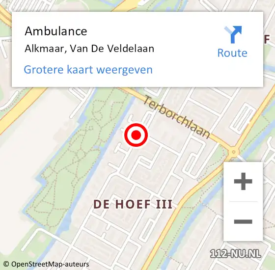 Locatie op kaart van de 112 melding: Ambulance Alkmaar, Van De Veldelaan op 14 september 2020 18:03