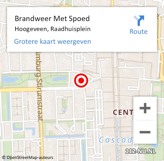 Locatie op kaart van de 112 melding: Brandweer Met Spoed Naar Hoogeveen, Raadhuisplein op 14 september 2020 19:37
