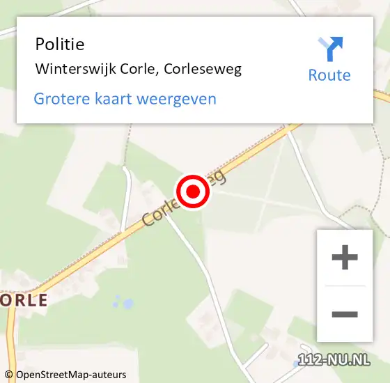 Locatie op kaart van de 112 melding: Politie Winterswijk Corle, Corleseweg op 14 september 2020 21:24
