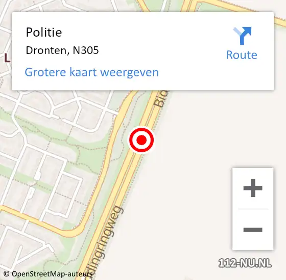 Locatie op kaart van de 112 melding: Politie Dronten, N305 op 15 september 2020 15:36