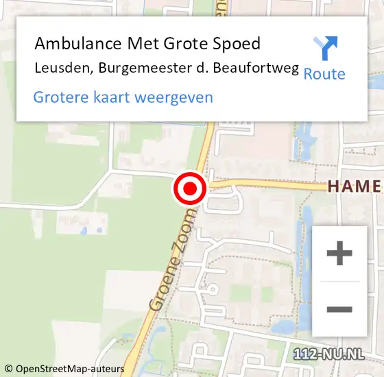 Locatie op kaart van de 112 melding: Ambulance Met Grote Spoed Naar Leusden, Burgemeester d. Beaufortweg op 15 september 2020 17:06