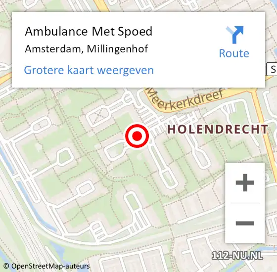 Locatie op kaart van de 112 melding: Ambulance Met Spoed Naar Amsterdam, Millingenhof op 16 september 2020 09:39
