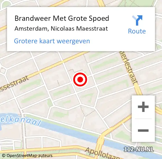 Locatie op kaart van de 112 melding: Brandweer Met Grote Spoed Naar Amsterdam, Nicolaas Maesstraat op 16 september 2020 10:26