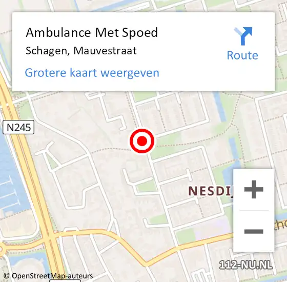 Locatie op kaart van de 112 melding: Ambulance Met Spoed Naar Schagen, Mauvestraat op 16 september 2020 12:02