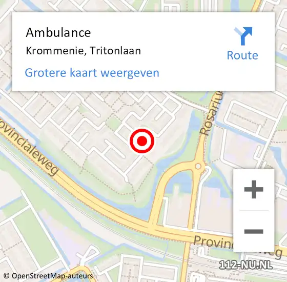 Locatie op kaart van de 112 melding: Ambulance Krommenie, Tritonlaan op 16 september 2020 15:08