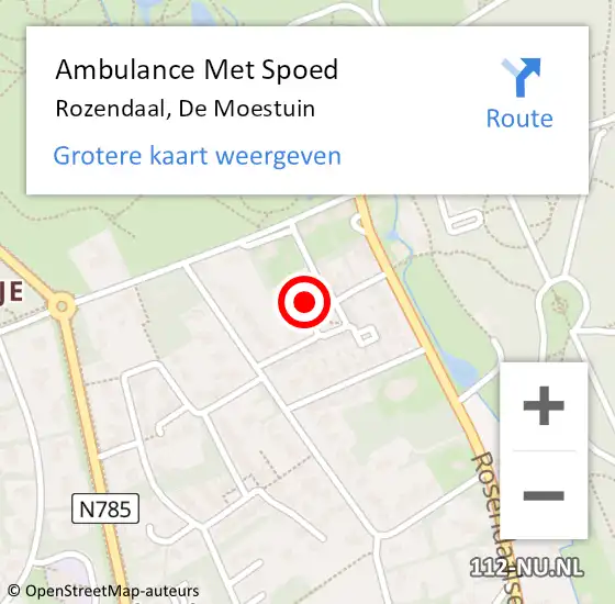 Locatie op kaart van de 112 melding: Ambulance Met Spoed Naar Rozendaal, De Moestuin op 16 september 2020 15:58