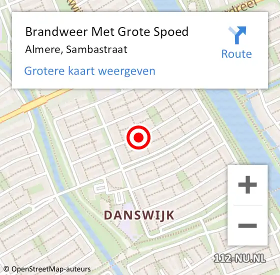 Locatie op kaart van de 112 melding: Brandweer Met Grote Spoed Naar Almere, Sambastraat op 16 september 2020 16:52