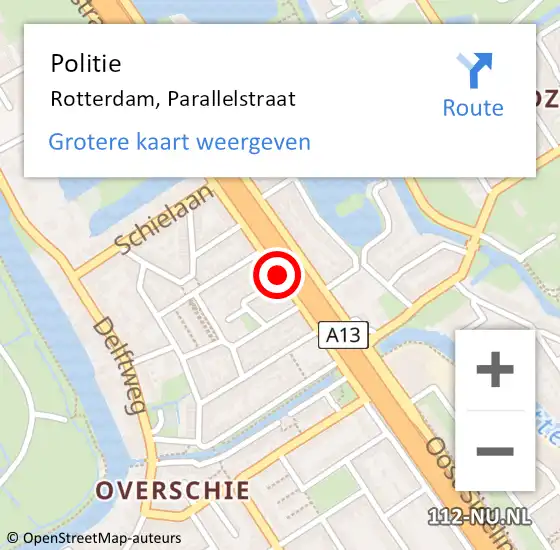 Locatie op kaart van de 112 melding: Politie Rotterdam, Parallelstraat op 16 september 2020 18:06