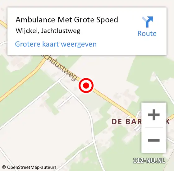 Locatie op kaart van de 112 melding: Ambulance Met Grote Spoed Naar Wijckel, Jachtlustweg op 17 september 2020 15:38