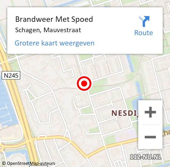 Locatie op kaart van de 112 melding: Brandweer Met Spoed Naar Schagen, Mauvestraat op 17 september 2020 16:00