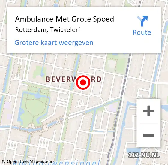 Locatie op kaart van de 112 melding: Ambulance Met Grote Spoed Naar Rotterdam, Twickelerf op 17 september 2020 21:06