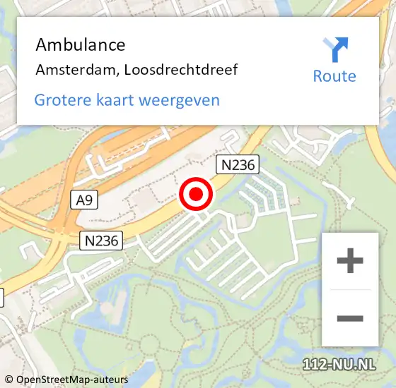 Locatie op kaart van de 112 melding: Ambulance Amsterdam, Loosdrechtdreef op 18 september 2020 00:46