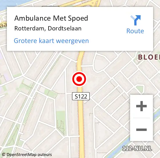 Locatie op kaart van de 112 melding: Ambulance Met Spoed Naar Rotterdam, Dordtselaan op 18 september 2020 07:58