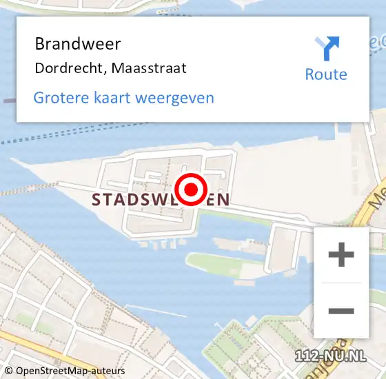 Locatie op kaart van de 112 melding: Brandweer Dordrecht, Maasstraat op 18 september 2020 09:26