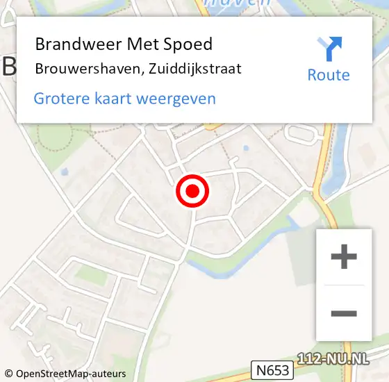 Locatie op kaart van de 112 melding: Brandweer Met Spoed Naar Brouwershaven, Zuiddijkstraat op 18 september 2020 10:35