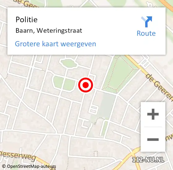 Locatie op kaart van de 112 melding: Politie Baarn, Weteringstraat op 18 september 2020 11:17