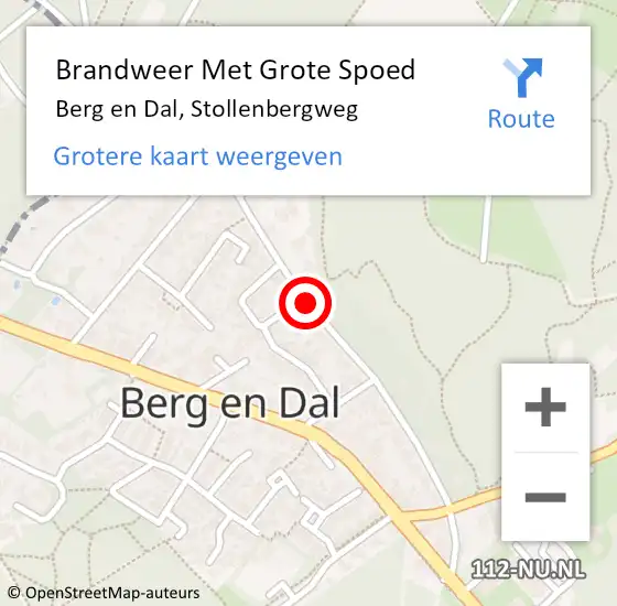 Locatie op kaart van de 112 melding: Brandweer Met Grote Spoed Naar Berg en Dal, Stollenbergweg op 18 september 2020 13:10