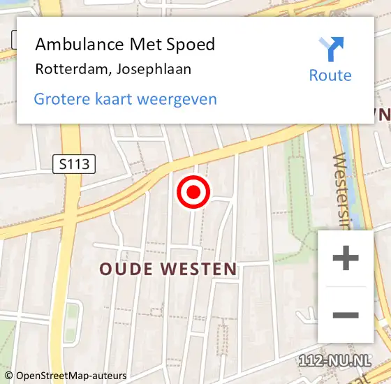 Locatie op kaart van de 112 melding: Ambulance Met Spoed Naar Rotterdam, Josephlaan op 18 september 2020 13:26