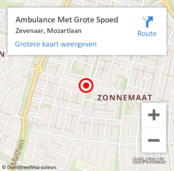 Locatie op kaart van de 112 melding: Ambulance Met Grote Spoed Naar Zevenaar, Mozartlaan op 18 september 2020 13:57