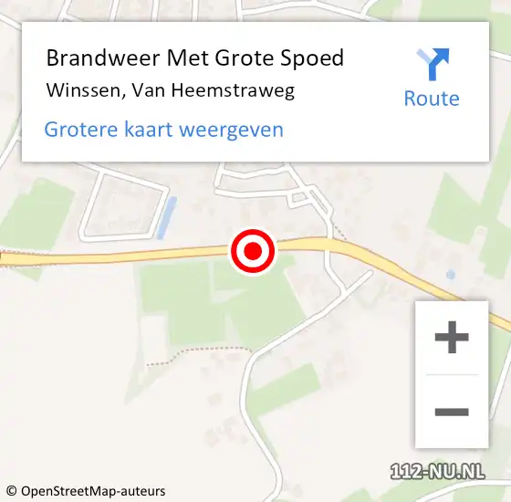 Locatie op kaart van de 112 melding: Brandweer Met Grote Spoed Naar Winssen, Van Heemstraweg op 18 september 2020 13:58