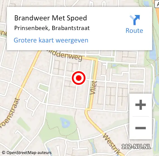 Locatie op kaart van de 112 melding: Brandweer Met Spoed Naar Prinsenbeek, Brabantstraat op 19 september 2020 03:58
