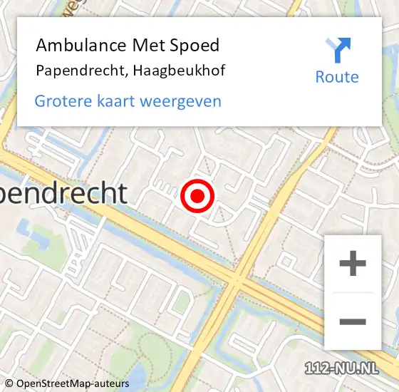 Locatie op kaart van de 112 melding: Ambulance Met Spoed Naar Papendrecht, Haagbeukhof op 19 september 2020 15:57