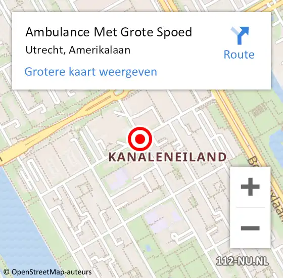 Locatie op kaart van de 112 melding: Ambulance Met Grote Spoed Naar Utrecht, Amerikalaan op 19 september 2020 16:20