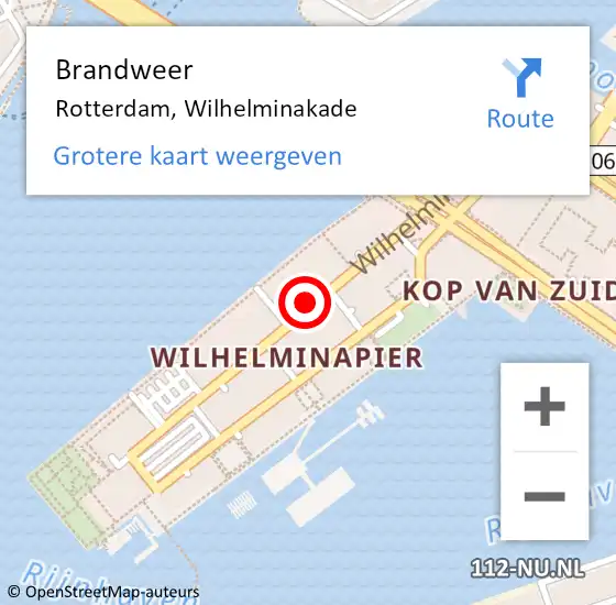 Locatie op kaart van de 112 melding: Brandweer Rotterdam, Wilhelminakade op 19 september 2020 19:21