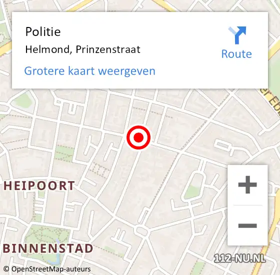 Locatie op kaart van de 112 melding: Politie Helmond, W Prinzenstraat op 19 september 2020 20:51