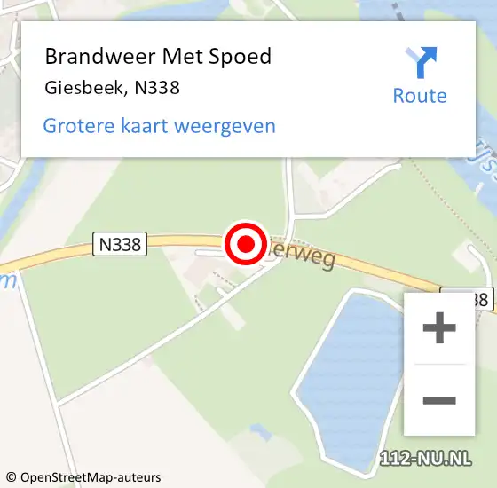 Locatie op kaart van de 112 melding: Brandweer Met Spoed Naar Giesbeek, N338 op 19 september 2020 21:52