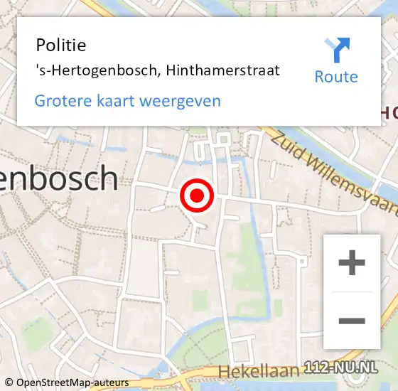 Locatie op kaart van de 112 melding: Politie 's-Hertogenbosch, Hinthamerstraat op 20 september 2020 01:04