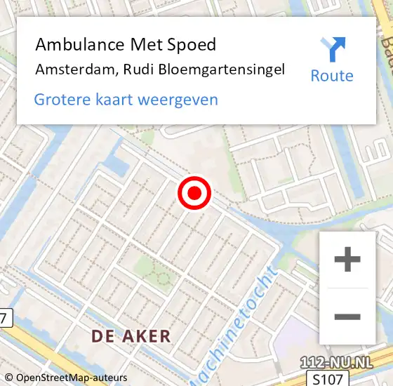 Locatie op kaart van de 112 melding: Ambulance Met Spoed Naar Amsterdam, Rudi Bloemgartensingel op 20 september 2020 07:07