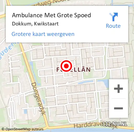 Locatie op kaart van de 112 melding: Ambulance Met Grote Spoed Naar Dokkum, Kwikstaart op 20 september 2020 08:45