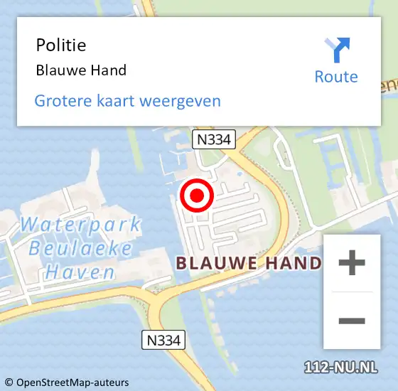 Locatie op kaart van de 112 melding: Politie Blauwe Hand op 20 september 2020 15:25