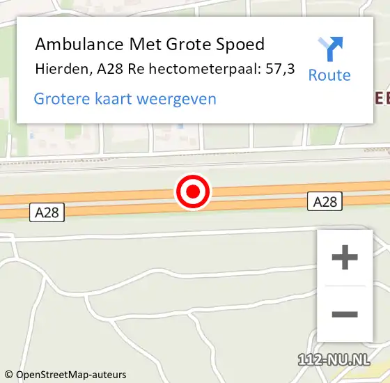 Locatie op kaart van de 112 melding: Ambulance Met Grote Spoed Naar Hierden, A28 Re hectometerpaal: 57,3 op 20 september 2020 16:25