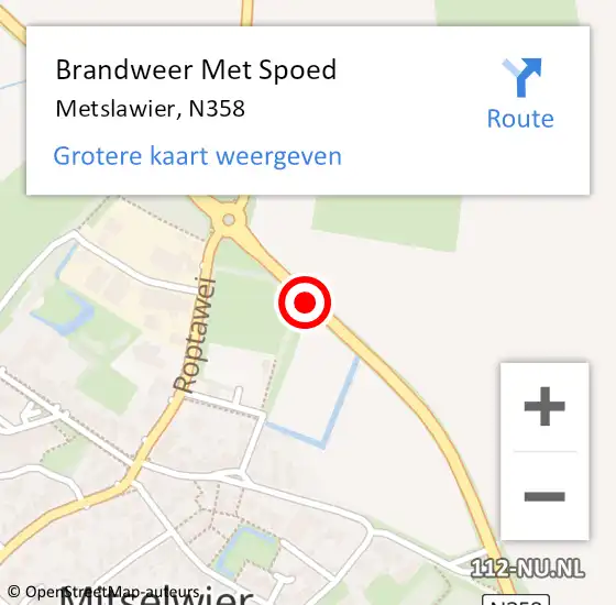 Locatie op kaart van de 112 melding: Brandweer Met Spoed Naar Metslawier, N358 op 20 september 2020 18:02