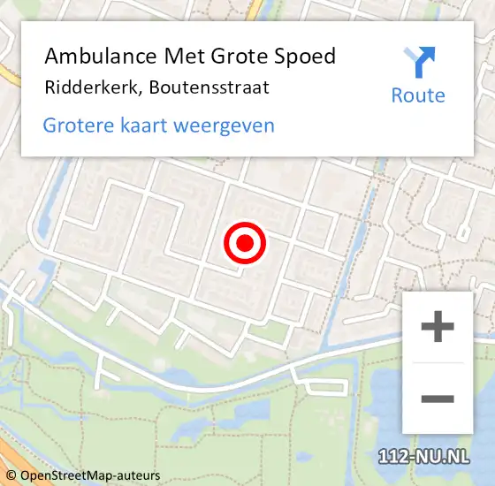 Locatie op kaart van de 112 melding: Ambulance Met Grote Spoed Naar Ridderkerk, Boutensstraat op 20 september 2020 18:19