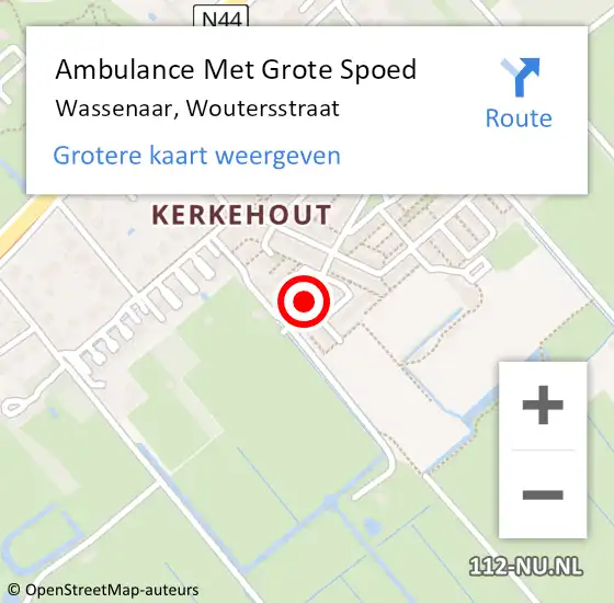 Locatie op kaart van de 112 melding: Ambulance Met Grote Spoed Naar Wassenaar, Woutersstraat op 20 september 2020 19:36