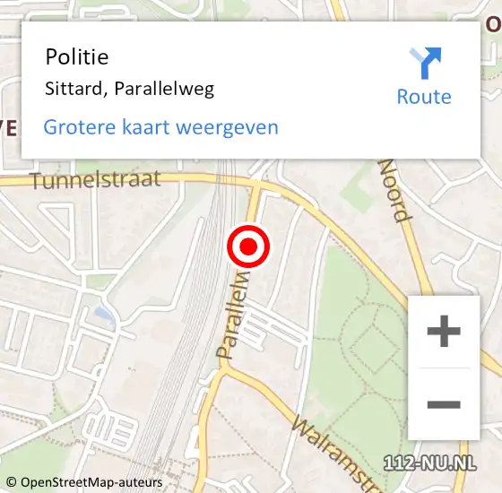 Locatie op kaart van de 112 melding: Politie Sittard, Parallelweg op 21 september 2020 09:15