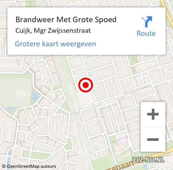 Locatie op kaart van de 112 melding: Brandweer Met Grote Spoed Naar Cuijk, Mgr Zwijssenstraat op 21 september 2020 10:40