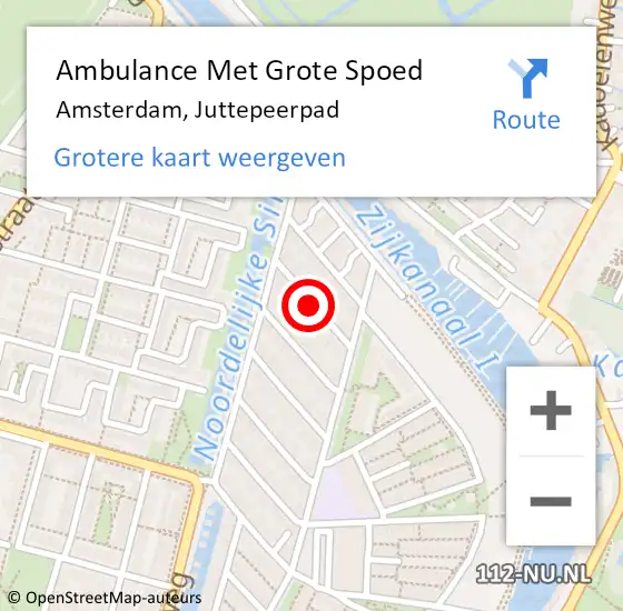 Locatie op kaart van de 112 melding: Ambulance Met Grote Spoed Naar Amsterdam, Juttepeerpad op 21 september 2020 14:08