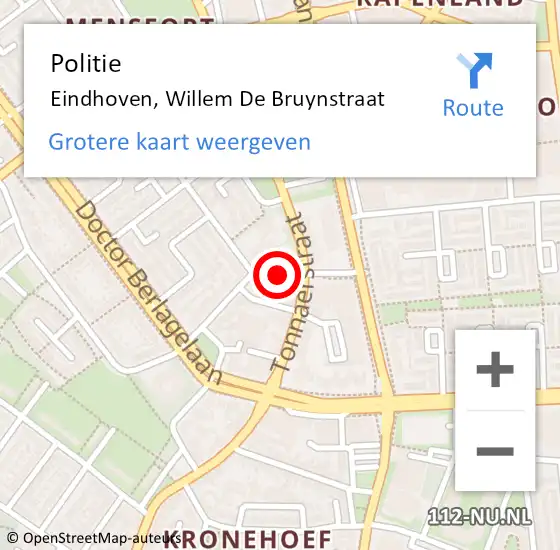 Locatie op kaart van de 112 melding: Politie Eindhoven, Willem De Bruynstraat op 21 september 2020 14:56
