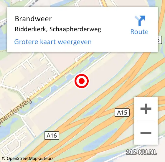 Locatie op kaart van de 112 melding: Brandweer Ridderkerk, Schaapherderweg op 21 september 2020 17:03